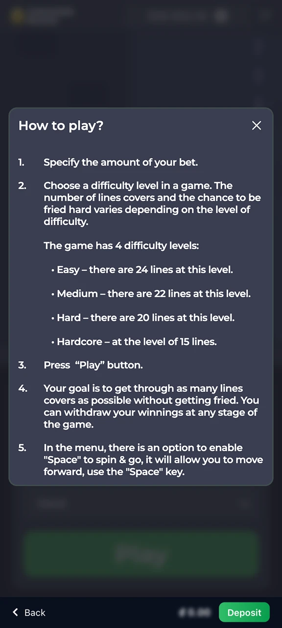 Read the rules before you start playing Chicken Road at 1win.