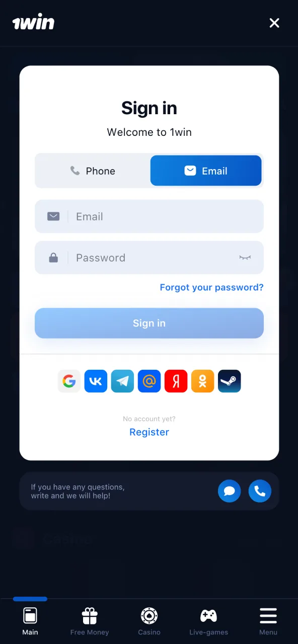 Log in to 1win and go to the Withdraw section to request a payout.