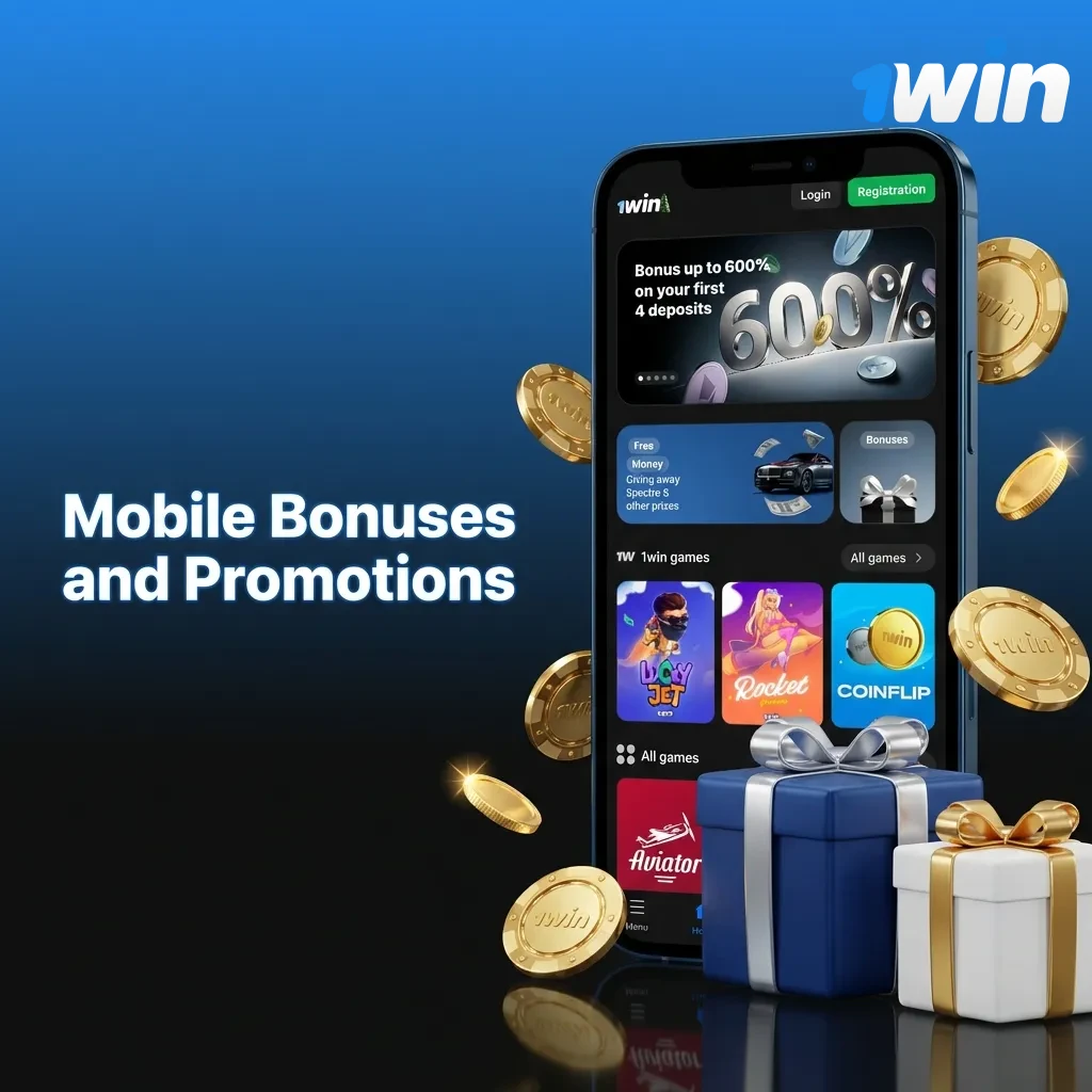 Mobile betting bonuses including 600% welcome offer, free spins, and cashback for Indian players.